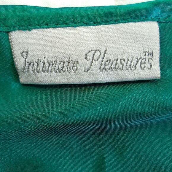 Vintage Intimate Pleasures Emerald Green Mini 90’s Satin Lace Trim Slip Dress XL - Picture 7 of 10